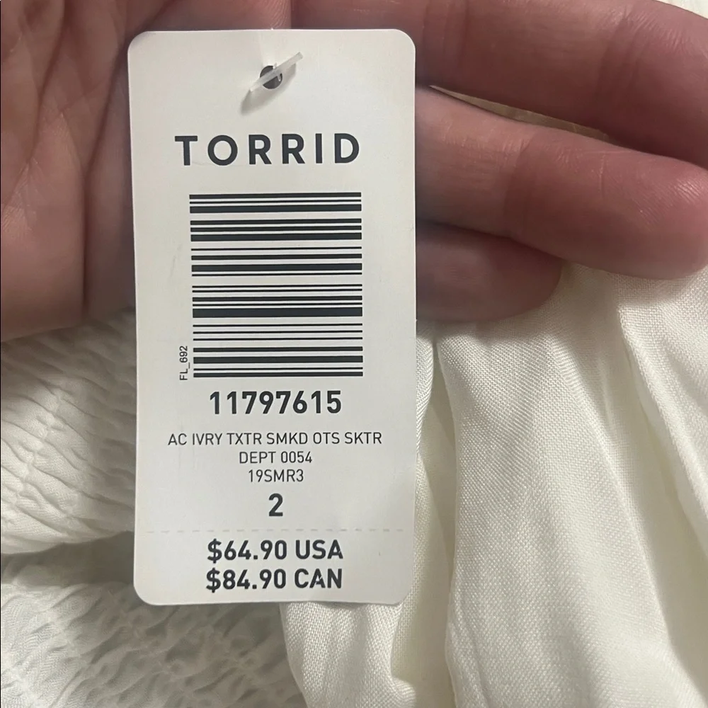 Torrid NWT ivory off the shoulder smocked long bell sleeve skater mini dress - Picture 10 of 12